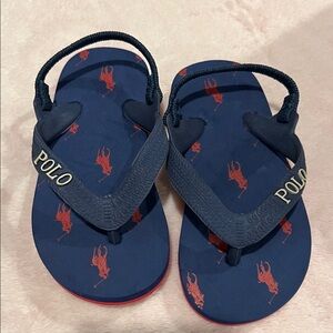 Polo by Ralph Lauren Navy and Red Logo Flip Flops